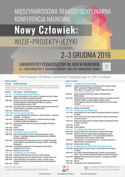 Plakat informujący o konferencji „Nowy Człowiek: wizje, projekty, języki”