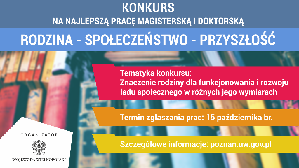 Konkurs na najlepszą pracę magisterską i doktorską „Rodzina – Społeczeństwo – Przyszłość” (plakat)