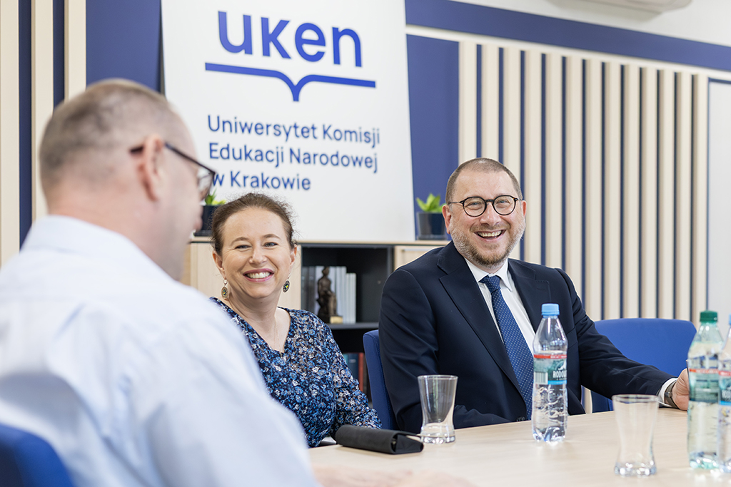 Rektor UKEN prof. Piotr Borek wraz z przedstawicielami Gminy Wyznaniowej Żydowskiej w Krakowie
